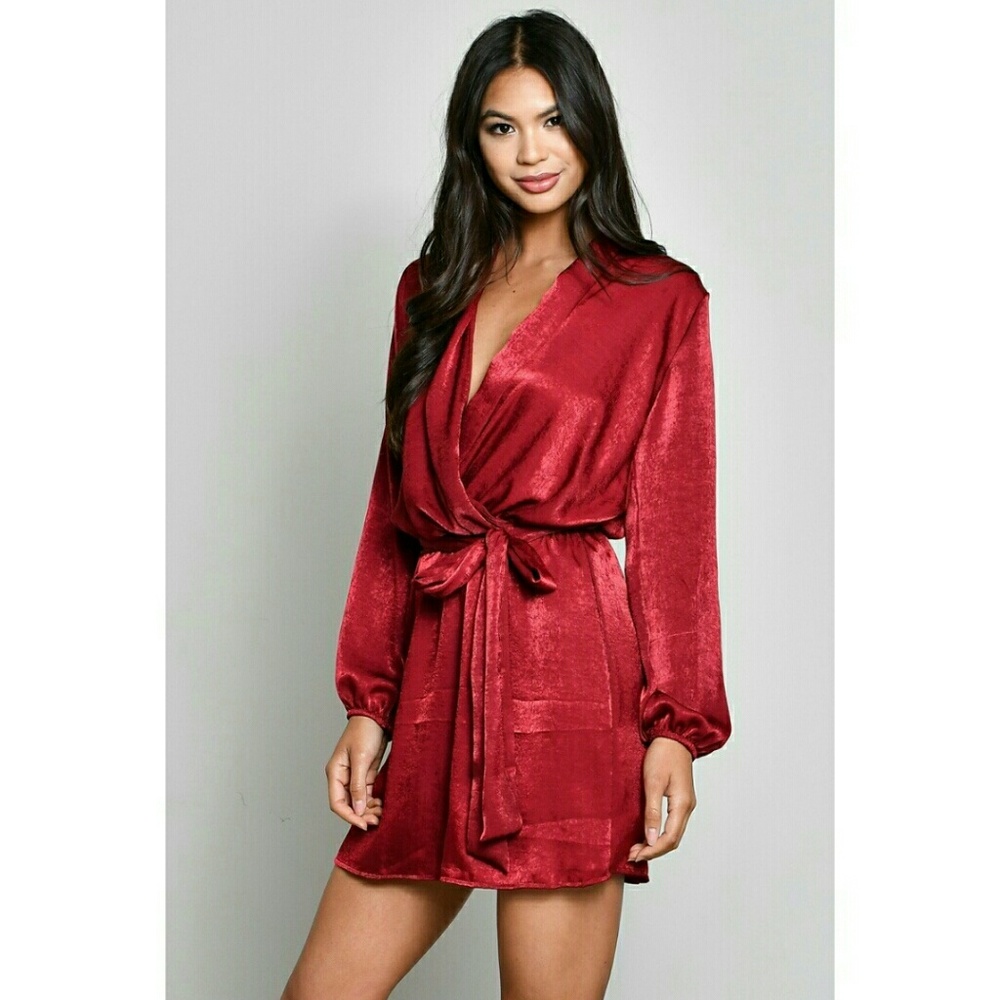 Long Sleeve Faux Wrap Dress NWT